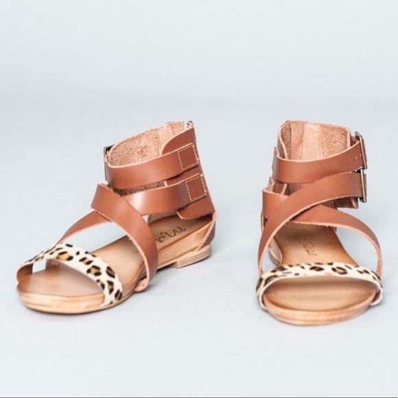 Genuine Leather/Cow Hair Cognac Gladiator Sandals - Picture 2 of 4